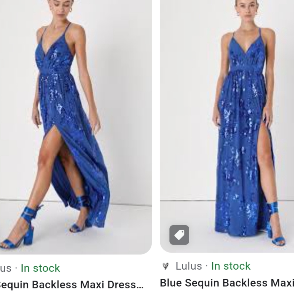 Lulu's Blue Sequin V Neck Spaghetti Strap Maxi Dress Size XL